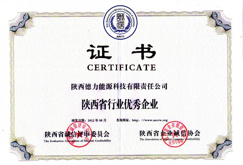 2012年，被陜西省企業(yè)誠(chéng)信協(xié)會(huì)評(píng)為“陜西省行業(yè)優(yōu)秀企業(yè)”
